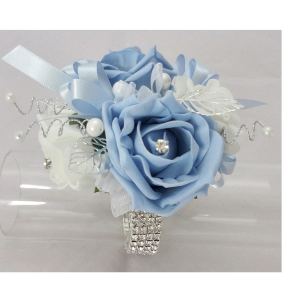 Baby Blue & White Bling Corsage